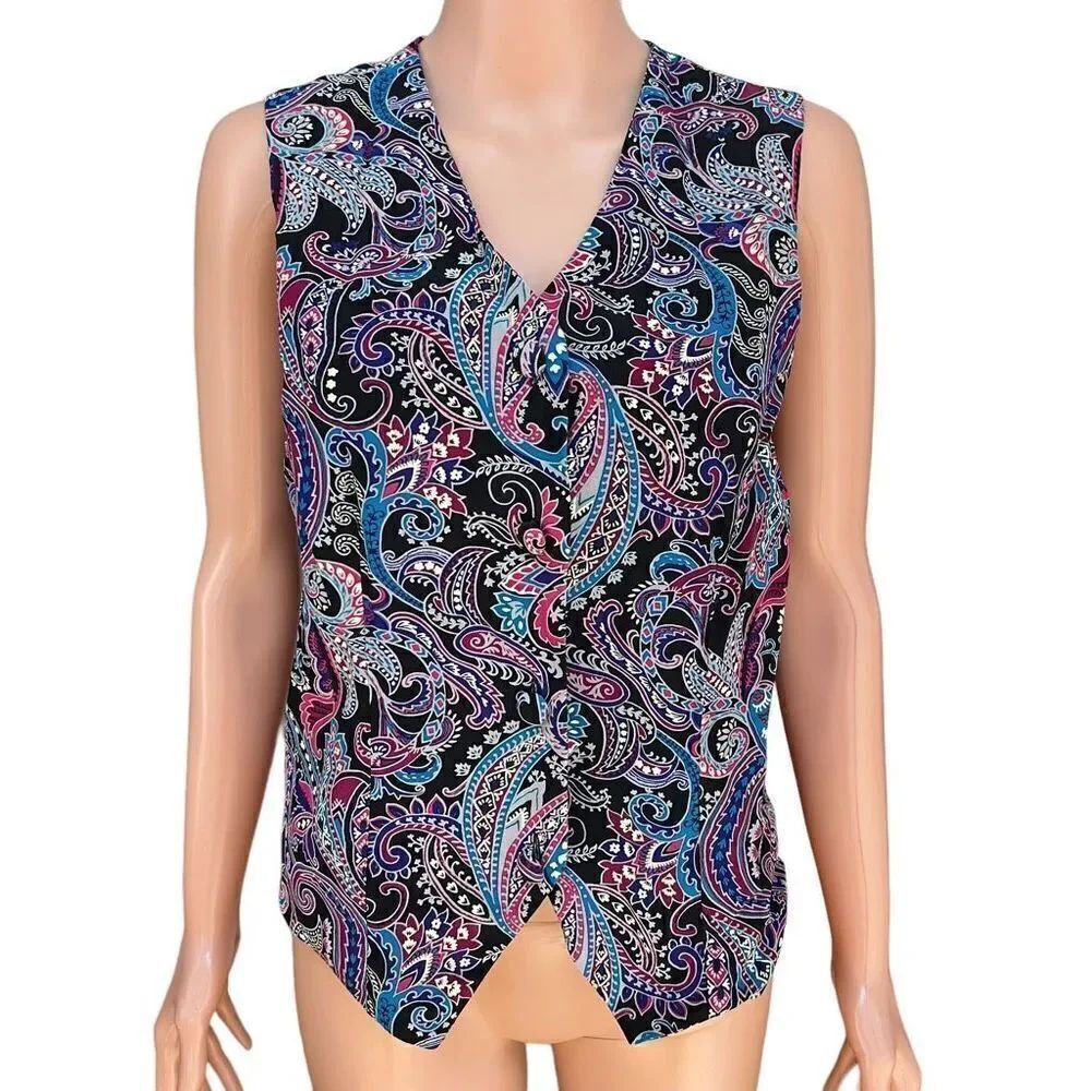 Casual Corner 100% silk paisley print vest size M vintage